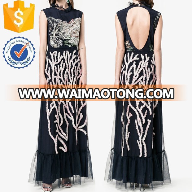 Embroidered Maxi High End Nightwear Clubwear Dress Fashion Low Minimums Women Clothing Manufacturer Made to Order(TS1526D)