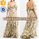 Cold Shoulder Ruffled Floral Print Silk Crepon Gown For Ladies Manufacture Wholesale Fashion Women Apparel (T9086D)