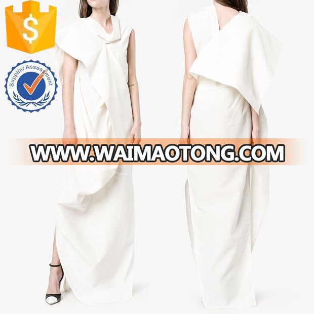 Draped Asymmetric White Dress Fashion Low Minimums Women Clothing Manufacturer Made to Order(TS1525D)