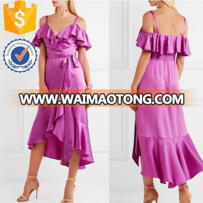 Cold Shoulder Ruffled Evening Party Dress Manufacture Wholesale Fashion Women Apparel (TS1D)