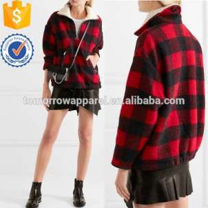 Checked Brushed Wool-blend Jacket Manufacture Wholesale Fashion Women Apparel (TA3006C)